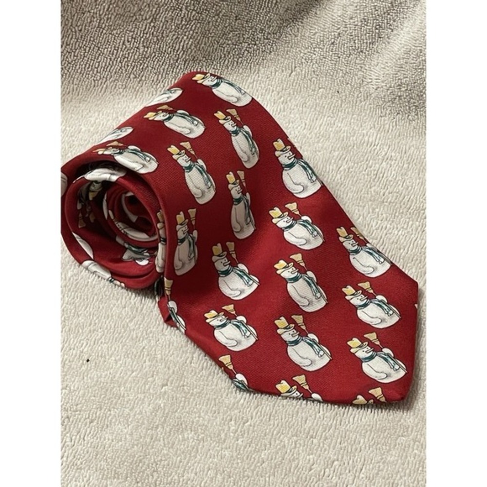 Vintage Foxtrot‎ America Red Christmas Silk Tie Snowman Pattern